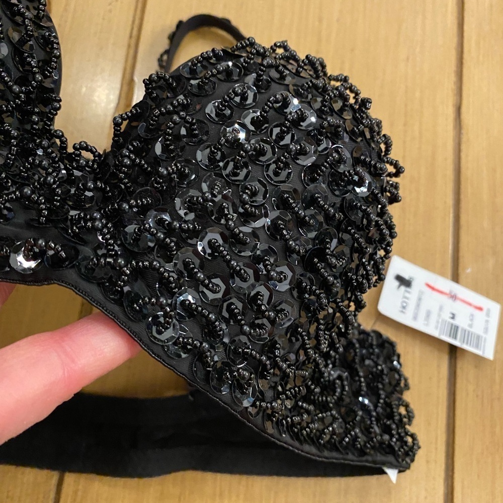 Women’s Black Sexy Bra Sequin Beaded New 30B-C size medium - Picture 3 of 14